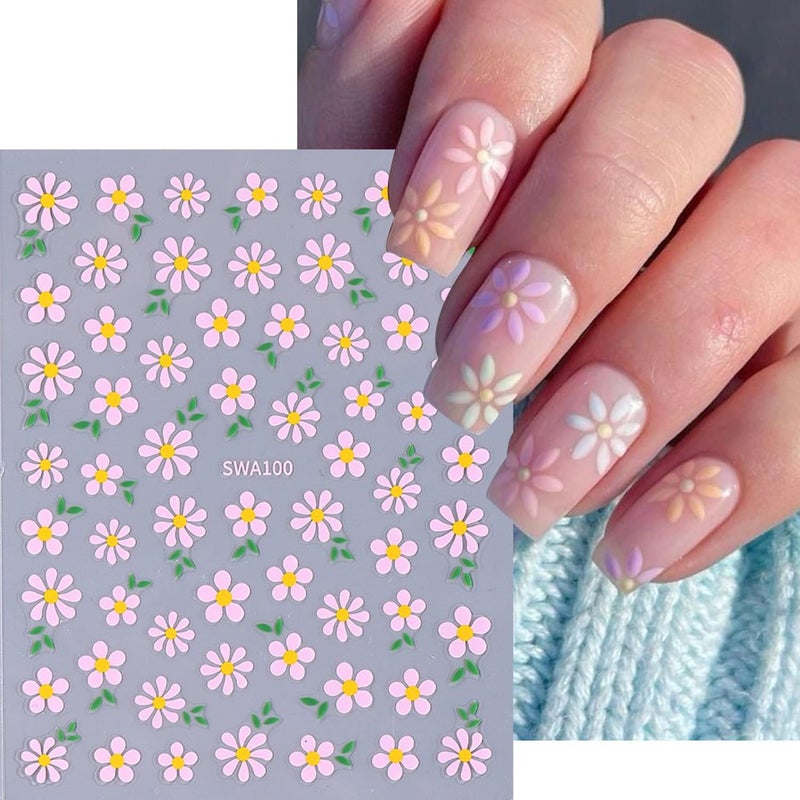 BSBTBZ White Daisy Nail Art Stickers - Small Floral Nail Decals 3D Self-Adhesive Nail Design Summer Art Supplies Flower Adhesive Transfer Slider DIY Spring Flower Sticker for Women 3Sheets - Image 3